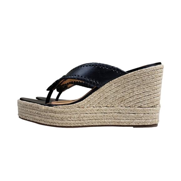 Jack Rogers Rowan Platform Espadrille Leather Wedge Sandal in Black NEW - Picture 5 of 11